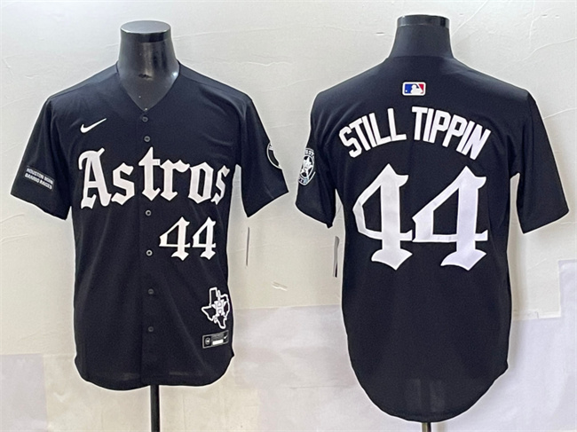 Men's Black Houston Astros #44 Still Tippin Gothic 'Houston Born Barrio Raised' Limited Stitched Baseball Jersey